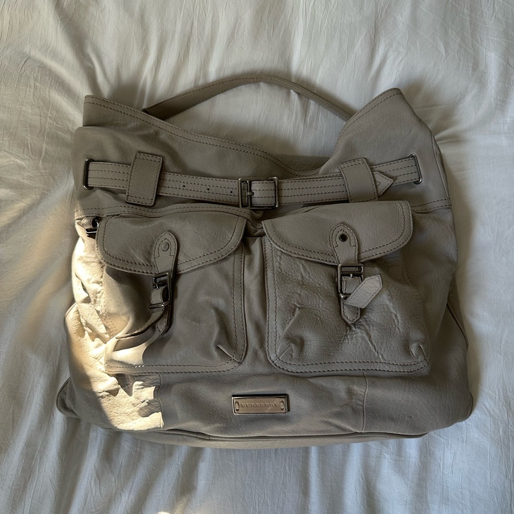 BURBERRY Gray Leather Hobo Bag
